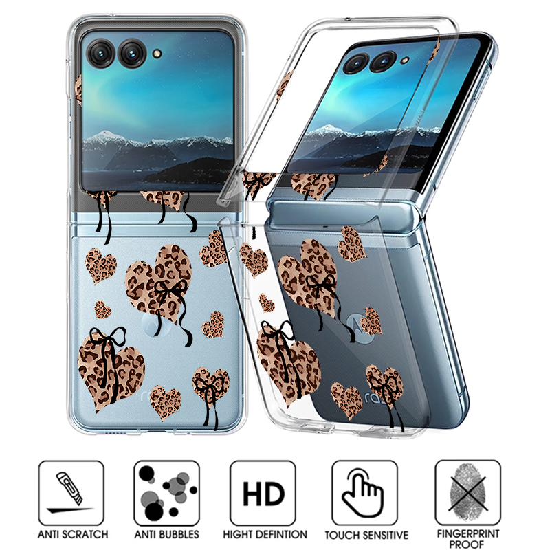 Phone Cases Motorola - Leopard Print Hearts Pattern Clear Phone