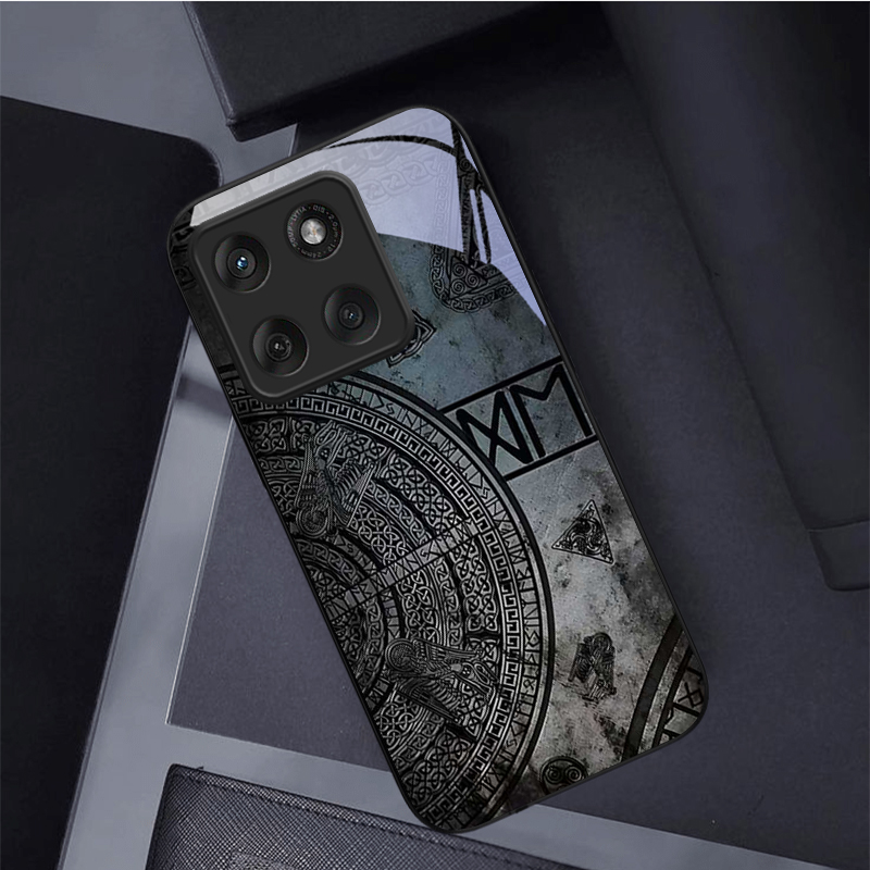 Phone Cases Motorola - Ancient Norse Codex Black Glass Phone