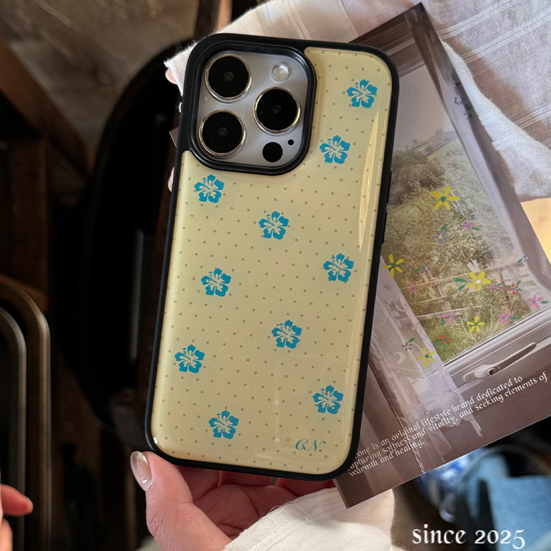 Phone Cases Korean - Korean Ins Blue Flowers Polka Dots