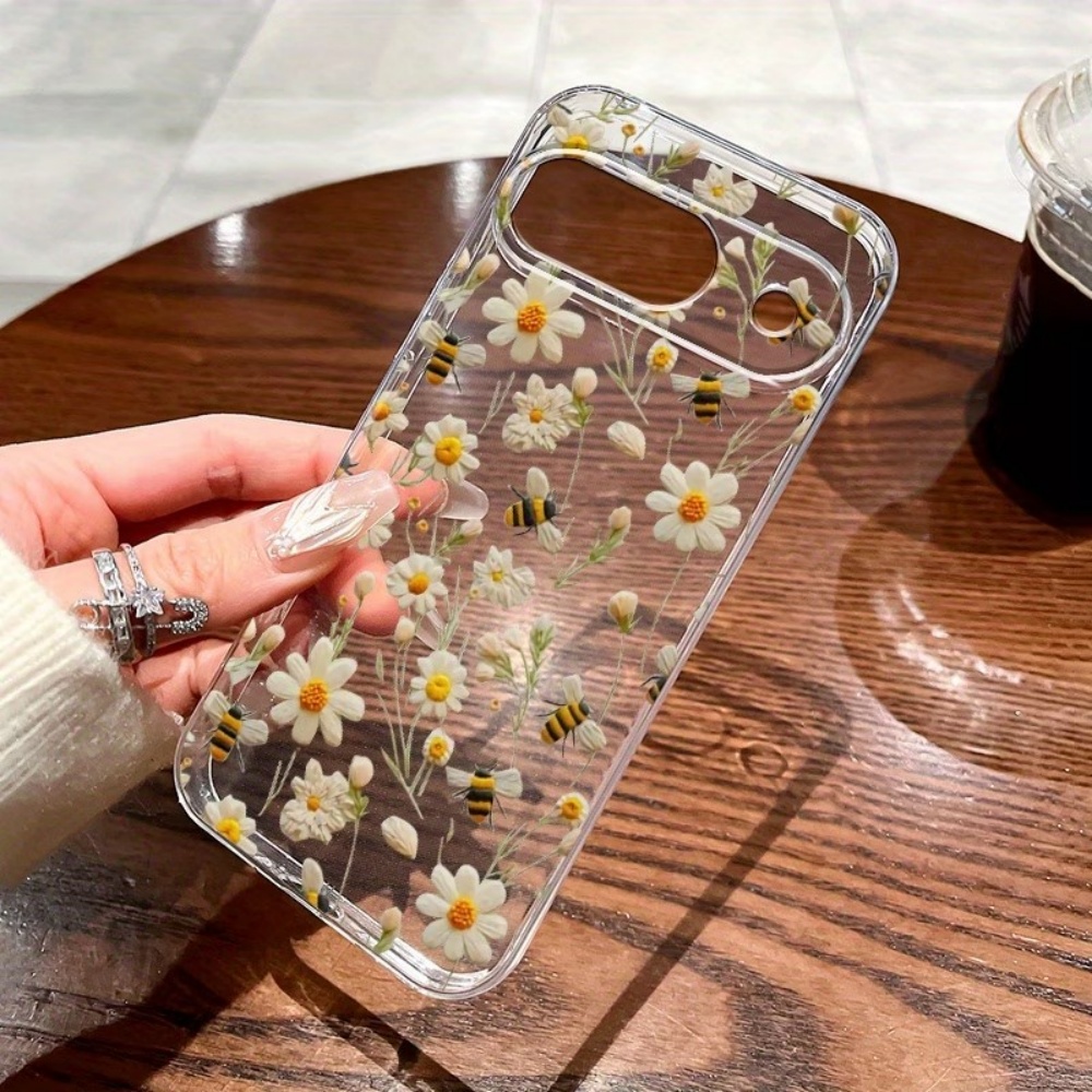 Phone Cases Google Pixel 10 - Cute Honeybee Flower Pattern Soft Clear