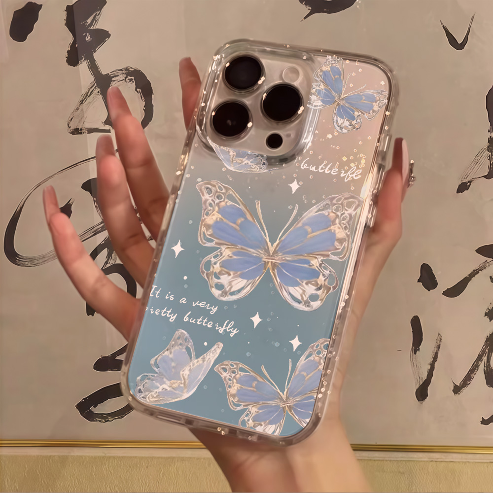 Luxury Blue Butterfly Clear Gl - Phone Cases Luxury recension och pris