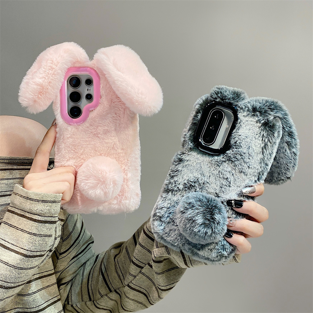 Cute Rabbit Ears Fluffy Stand  - Phone Cases For Samsung recension och pris